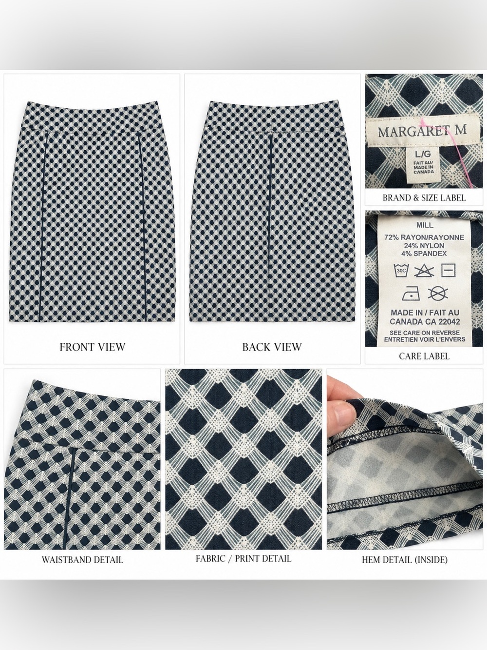 Margaret O'Leary Black and White Lattice-Print Pencil Skirt